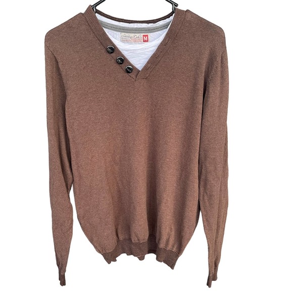 Sovereign Code Sweater Mens‎ Medium Brown Faux Layer Long Sleeve - Picture 1 of 9